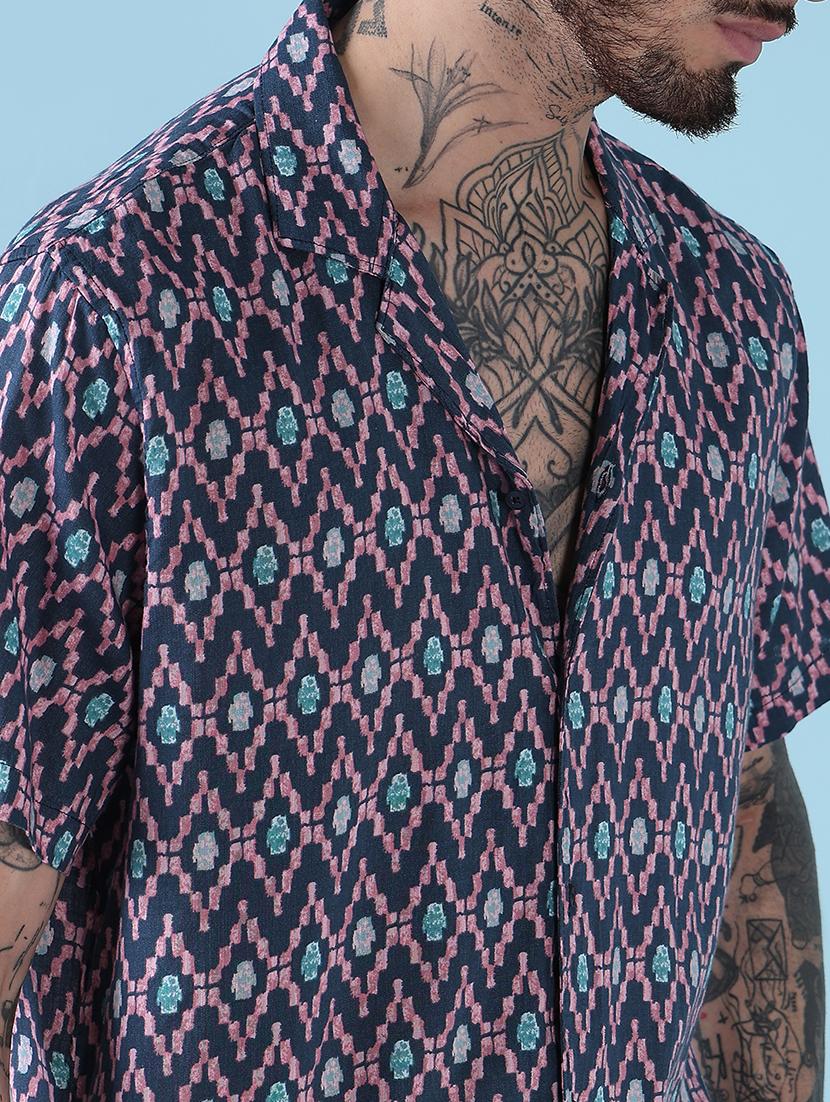 men printed cuban collared casual shirt - 21909026 - Standard Image - 5
