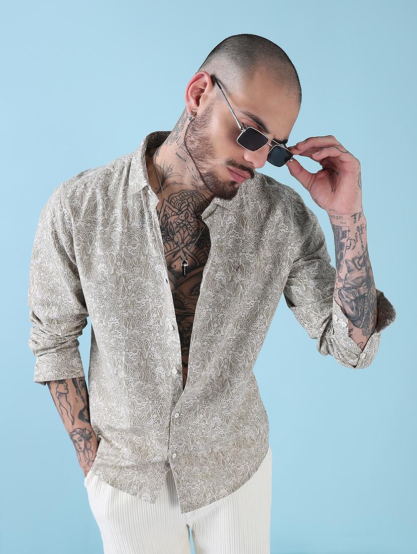 men printed long sleeve regular fit casual shirt