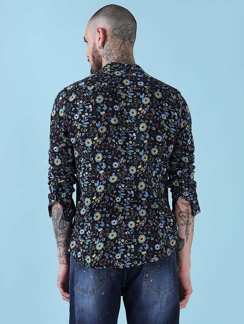 men floral printed mandarin neck casual shirt - 21909030 -  Standard Image - 3