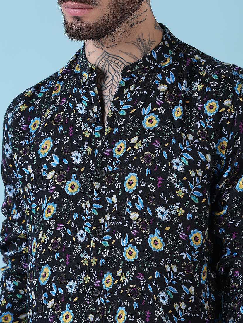 men floral printed mandarin neck casual shirt - 21909030 -  Standard Image - 5