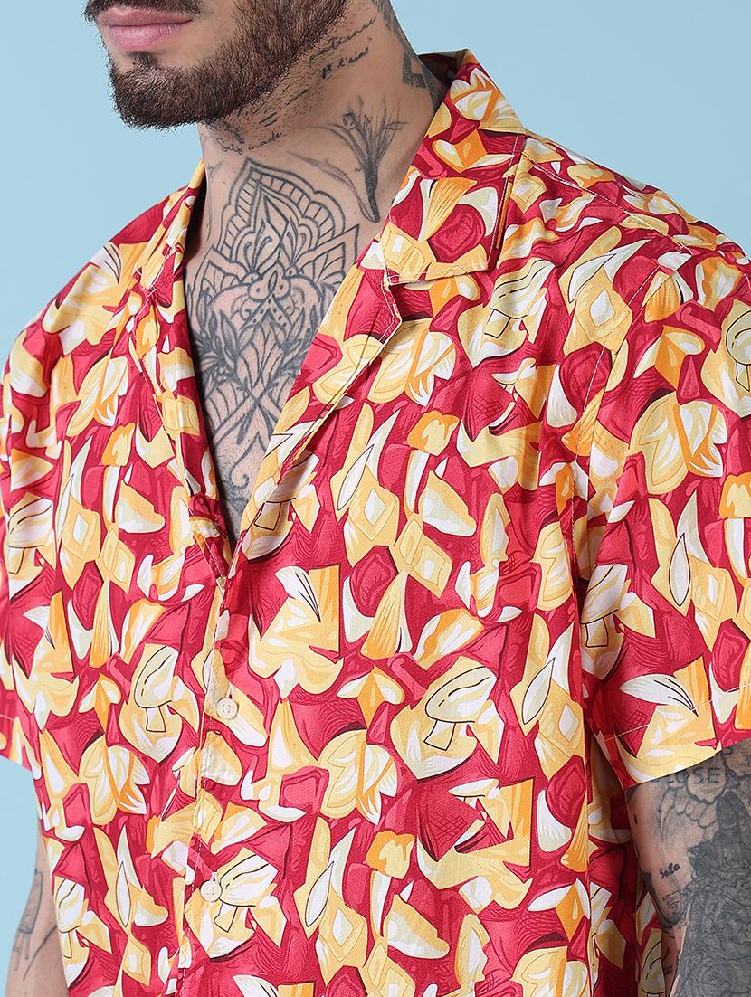 men printed cuban collared casual shirt - 21909032 - Standard Image - 5