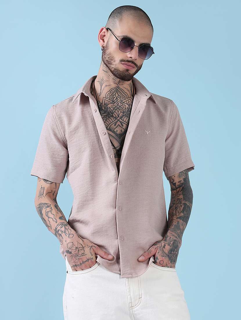 men solid short sleeve regular fit casual shirt