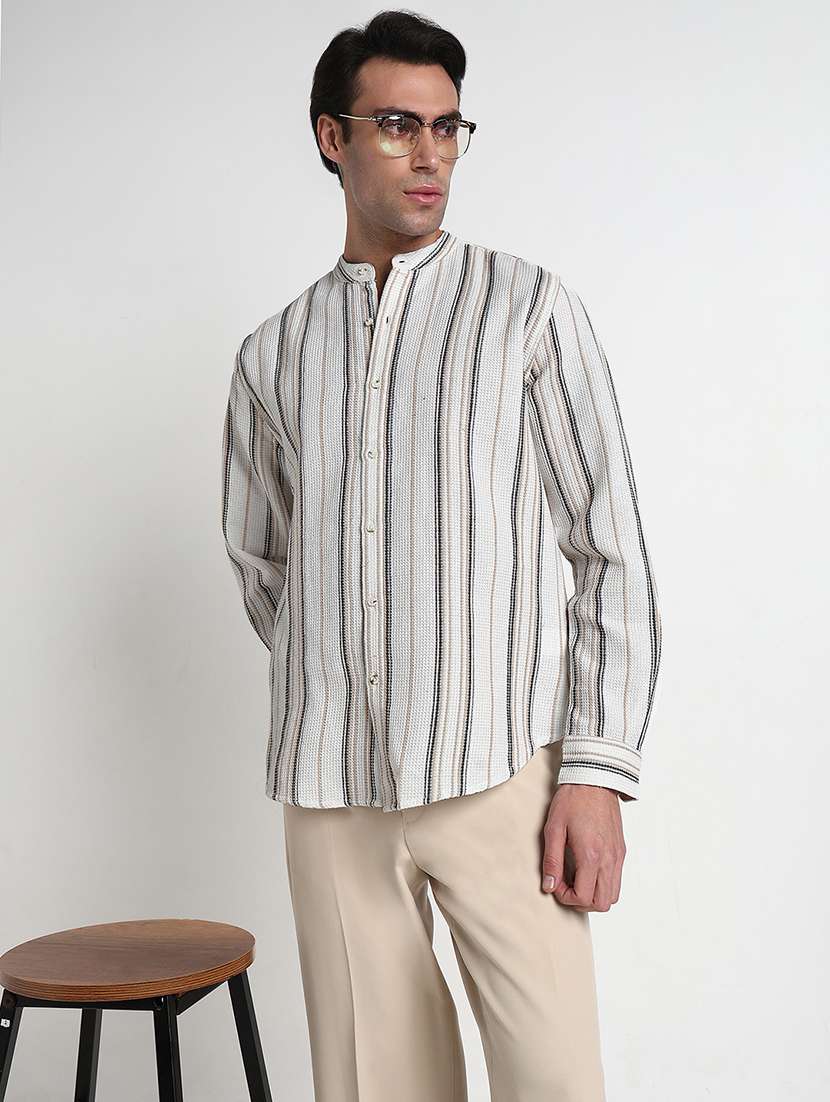 men self designed mandarin neck casual shirt