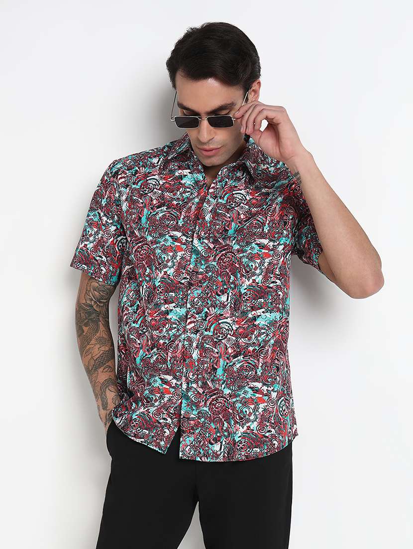men printed collared short sleeves casual shirt - 21909042 -  Zoom Image - 0