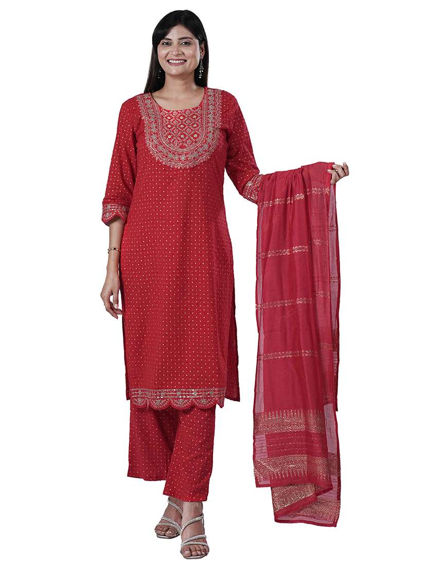 women three quarter sleeve kurta pant with dupatta set
