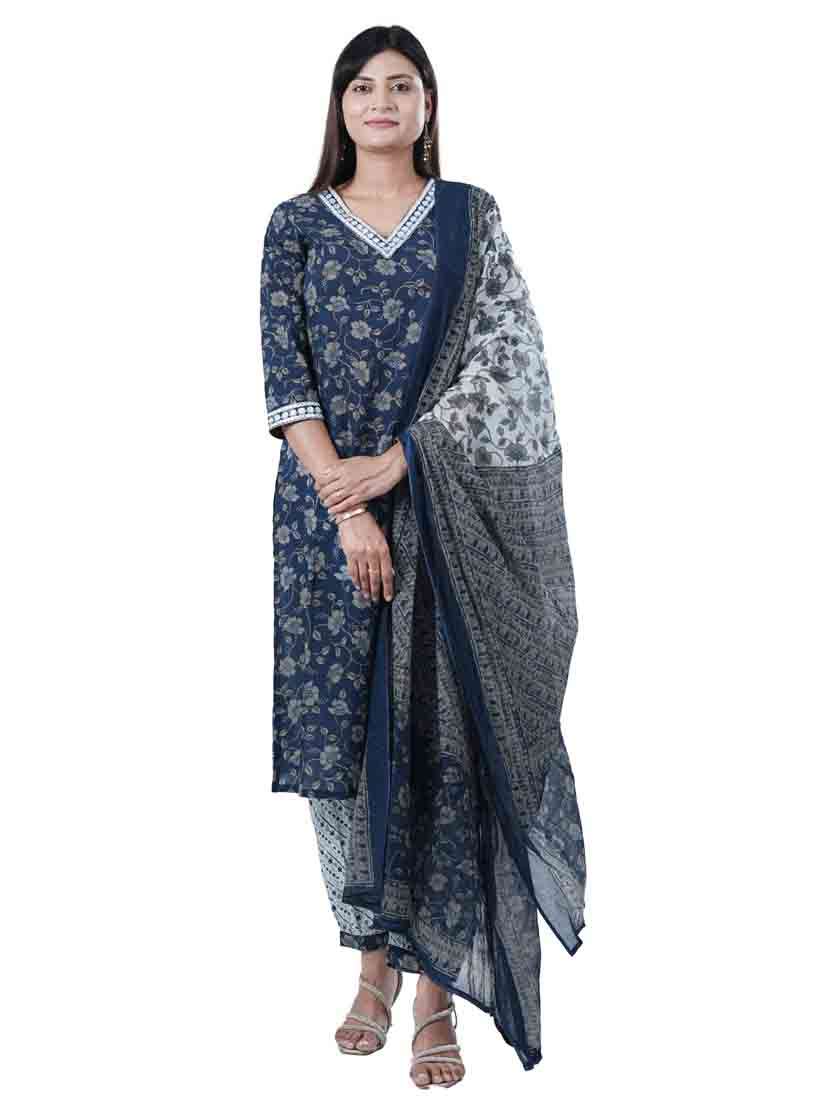 women three quarter sleeve kurta salwar with dupatta set