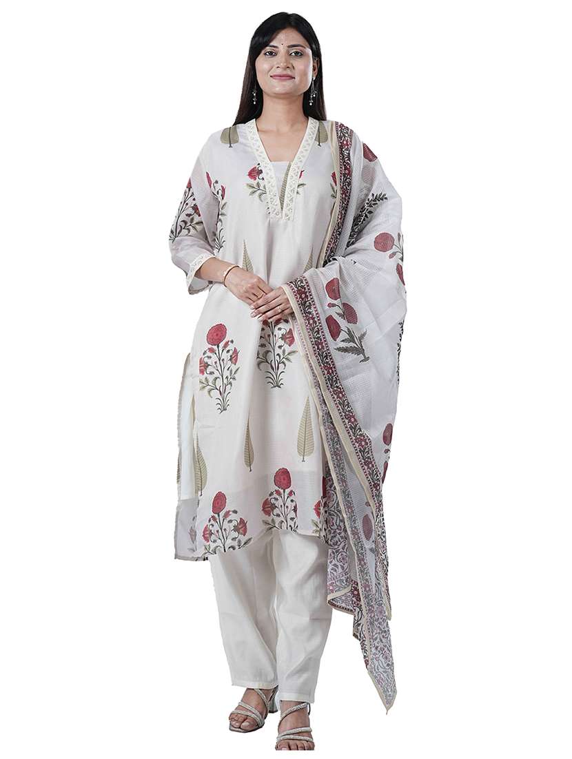 women three quarter sleeve kurta pant with dupatta set