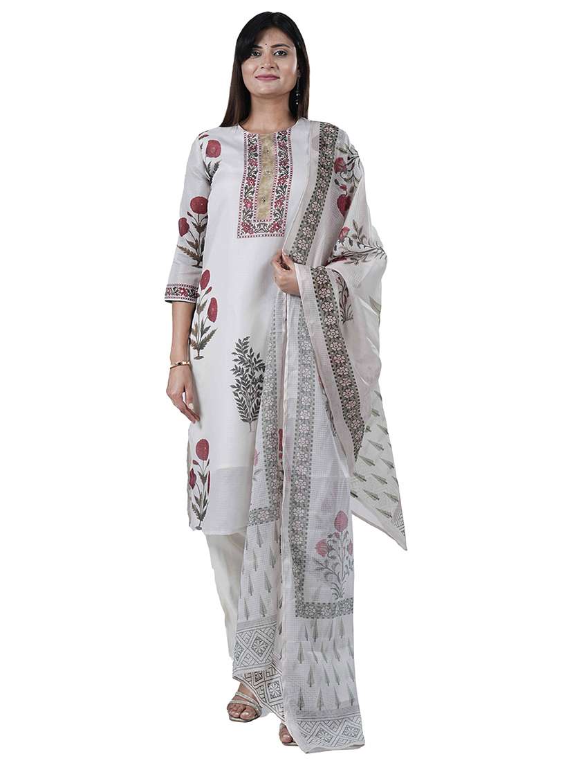 women three quarter sleeve kurta pant with dupatta set