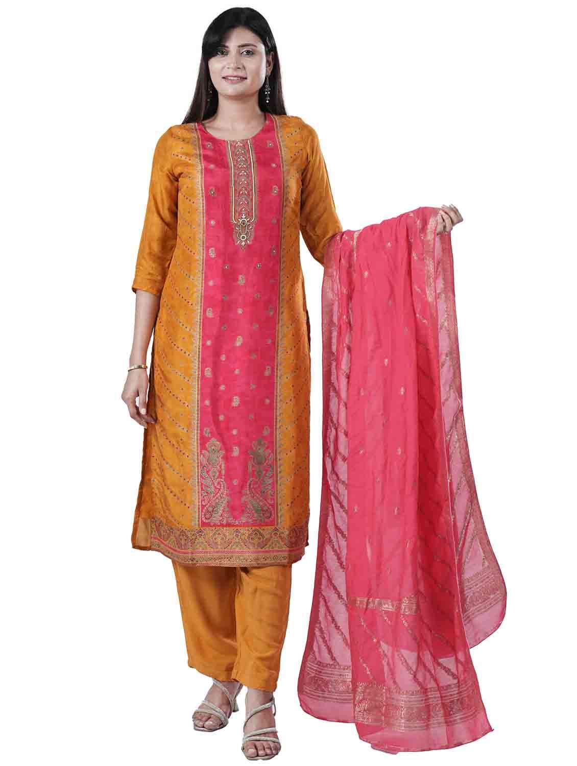 women three quarter sleeve kurta pant with dupatta set - 21909095 - Zoom Image - 0