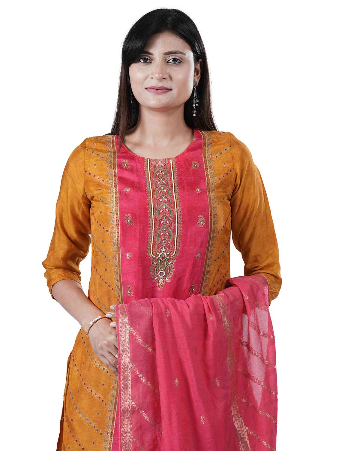 women three quarter sleeve kurta pant with dupatta set - 21909095 - Standard Image - 3