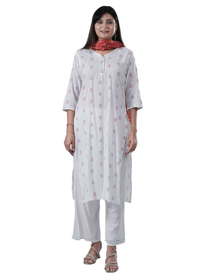 women three quarter sleeve kurta palazzo with dupatta set - 21909101 - Standard Image - 3