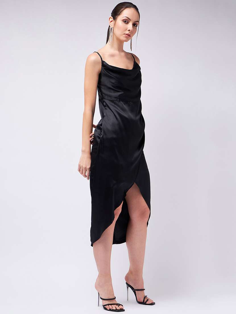 women solid cowl neck shoulder strap dress - 21909127 -  Standard Image - 3
