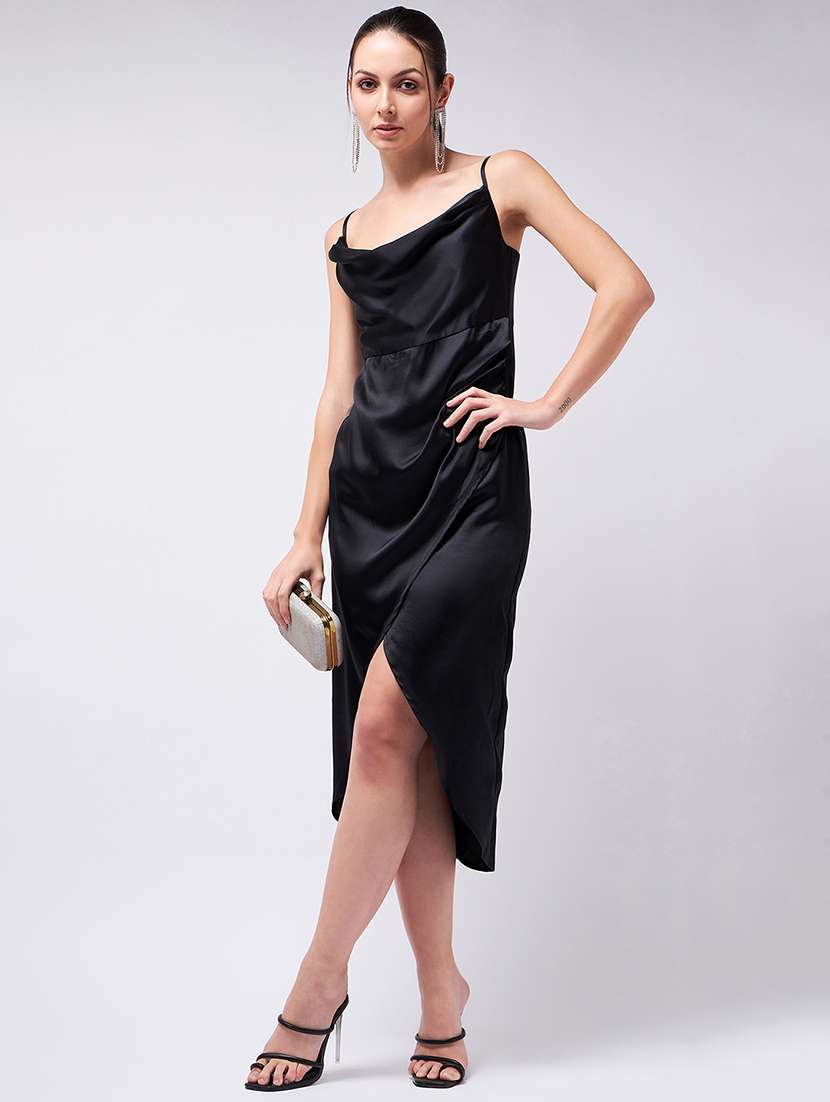 women solid cowl neck shoulder strap dress - 21909127 -  Standard Image - 5