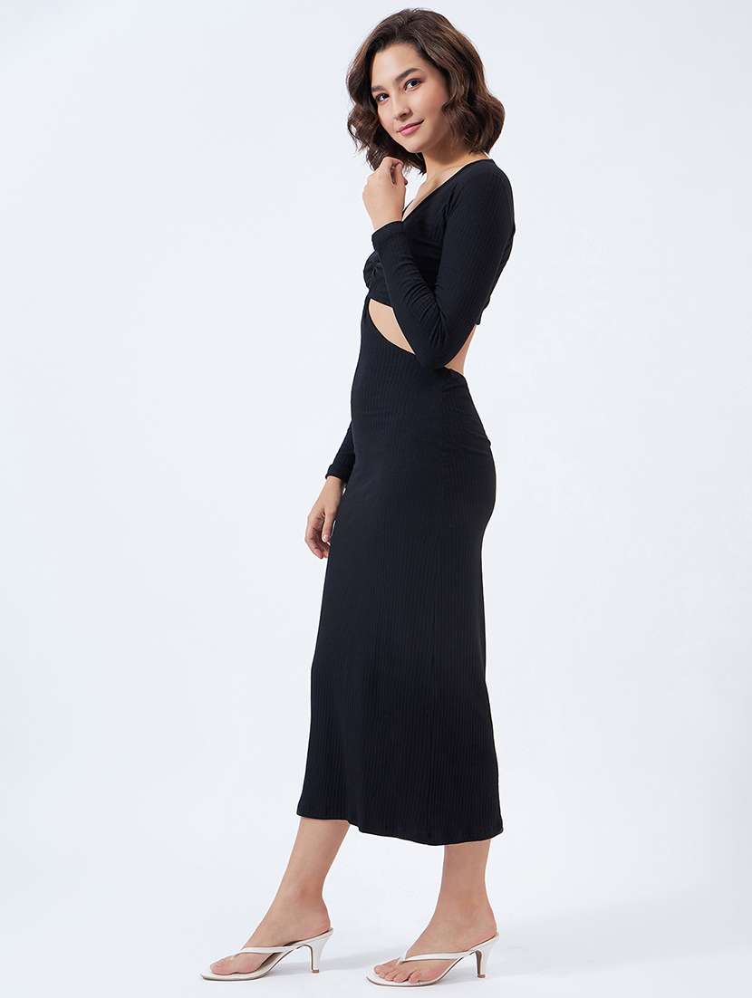 women solid long sleeve cut out bodycon dress - 21909137 -  Standard Image - 5