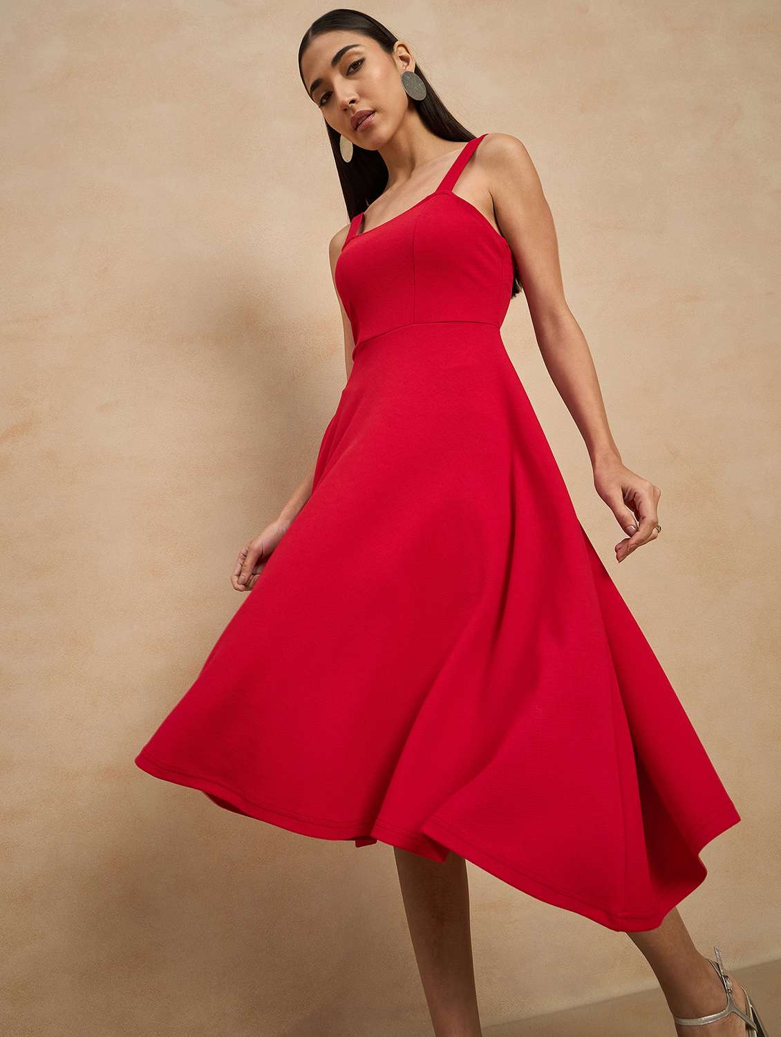 women solid shoulder strap fit & flare dress - 21909142 - Standard Image - 5