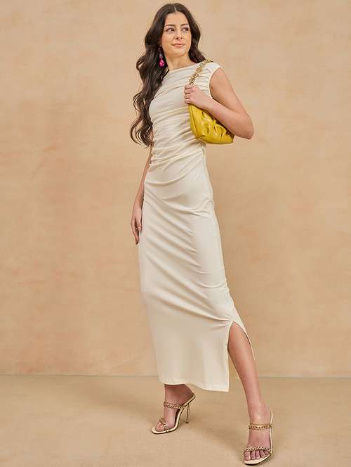 women solid sleeveless ruched bodycon dress - 21909158 - Standard Image - 0