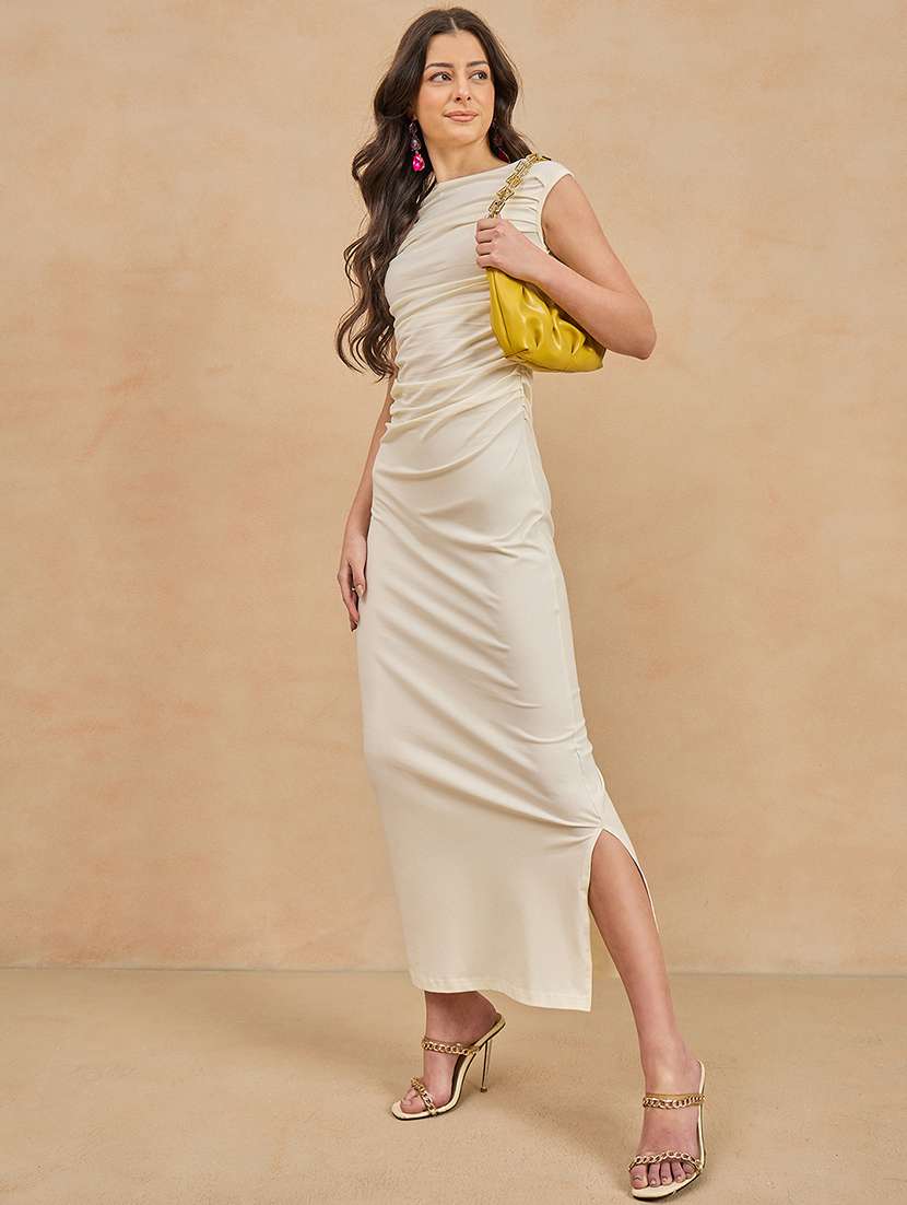 women solid sleeveless ruched bodycon dress - 21909158 - Zoom Image - 0
