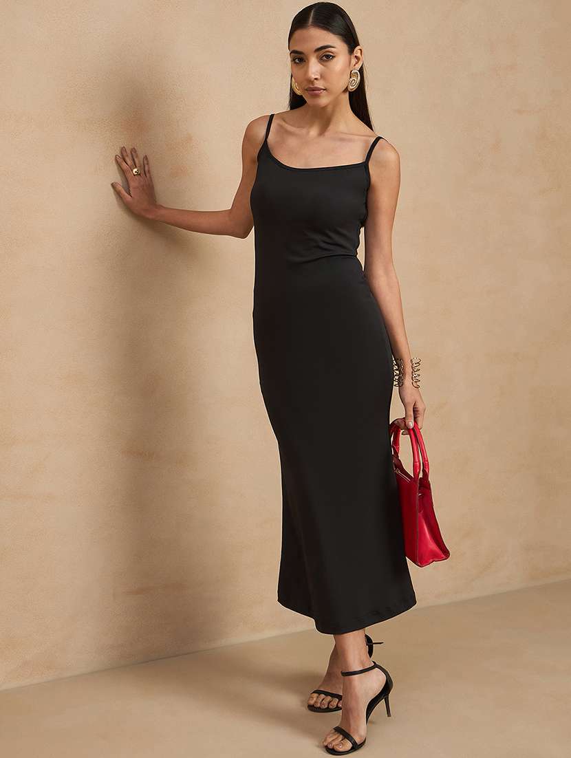 women solid shoulder strap backless bodycon maxi dress - 21909159 -  Zoom Image - 0