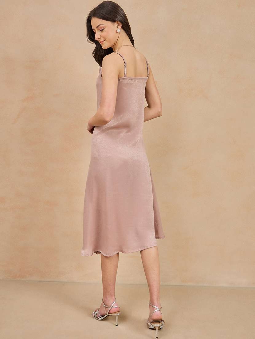 women solid cowl neck shoulder strap a-line dress - 21909193 - Standard Image - 3