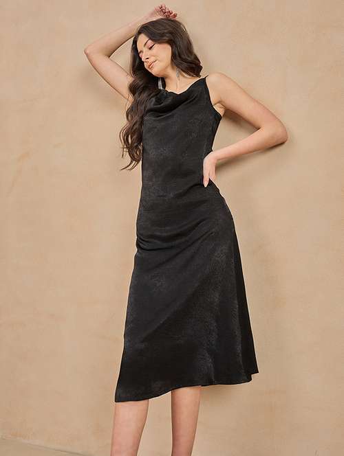 women solid cowl neck shoulder strap a-line dress - 21909194 -  Standard Image - 0