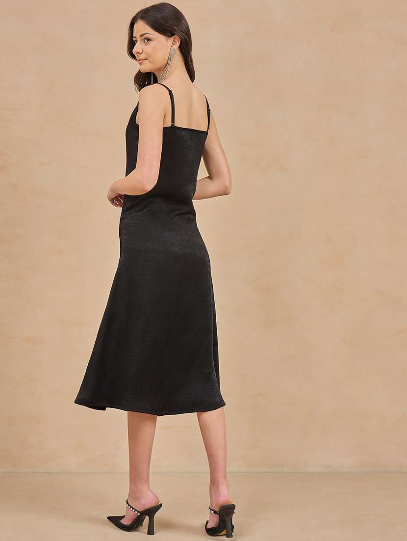 women solid cowl neck shoulder strap a-line dress - 21909194 - Standard Image - 3