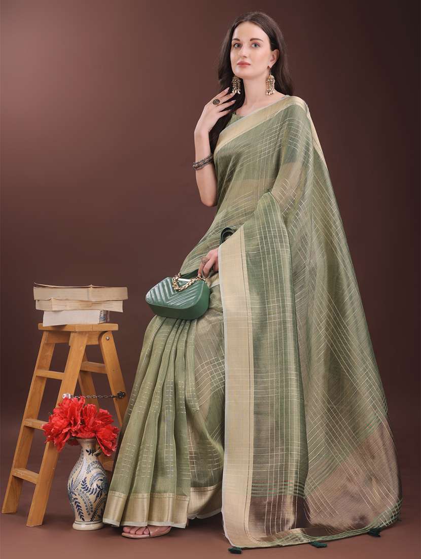 women checkered bordered saree with blouse - 21909395 -  Standard Image - 3