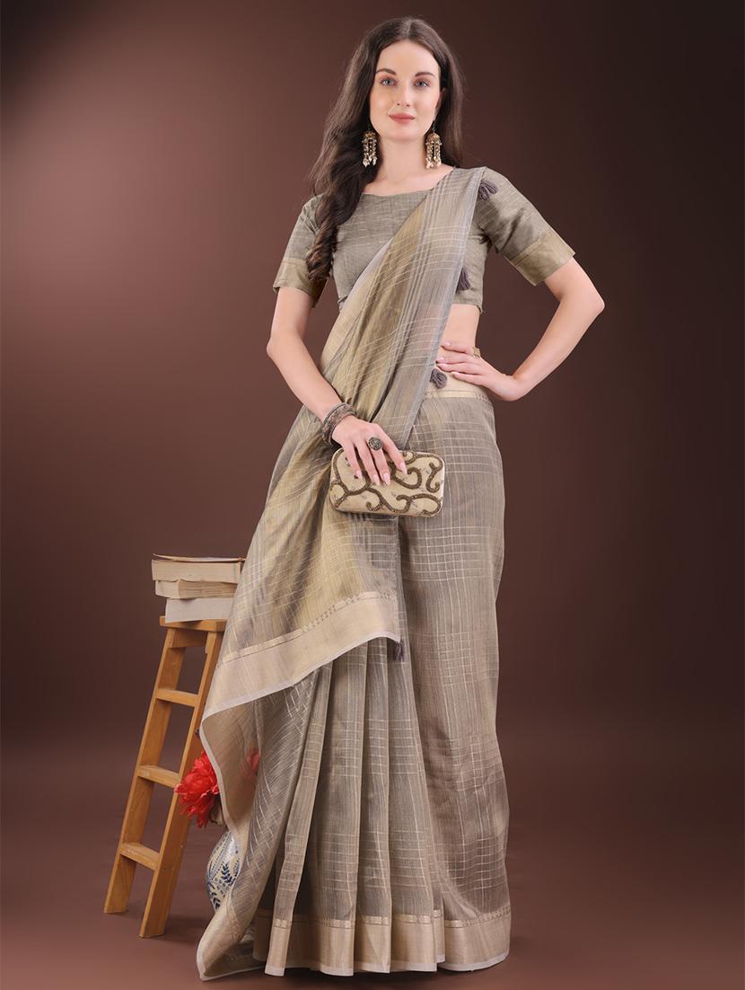 women checkered bordered saree with blouse - 21909397 - Standard Image - 3