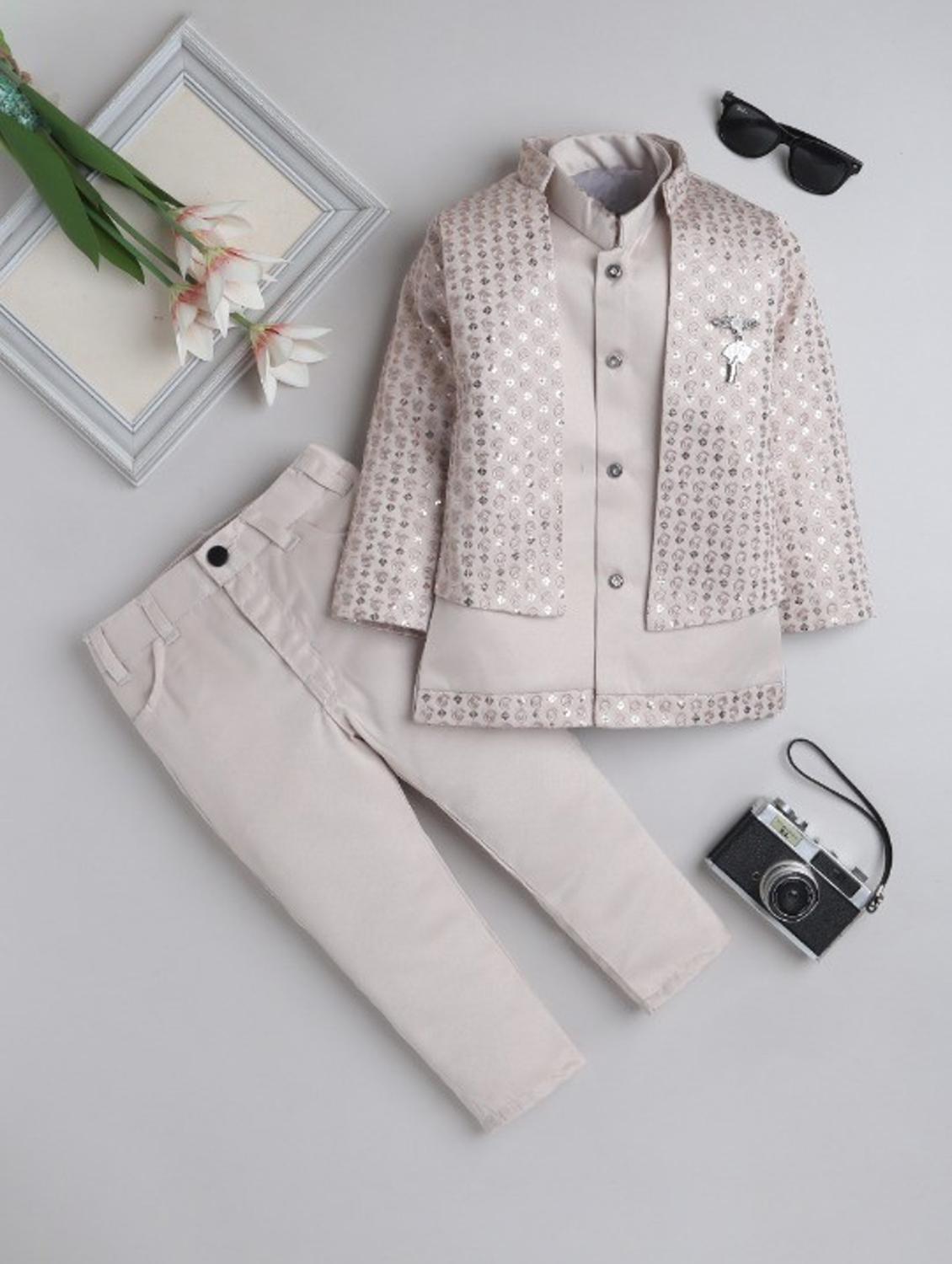 boys embroidered sherwani set with jacket - 21909474 - Zoom Image - 0