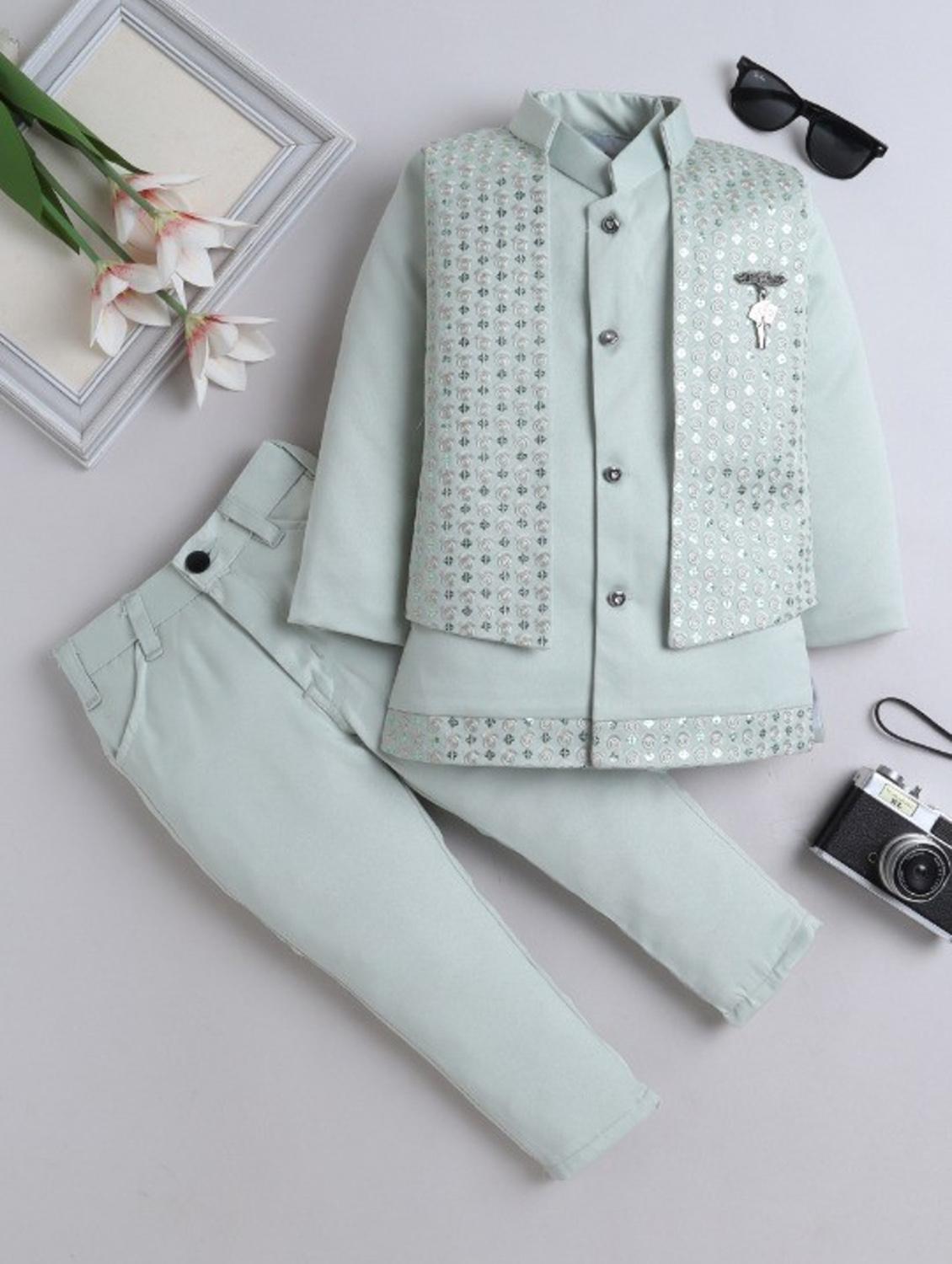 boys embroidered sherwani set with jacket - 21909475 - Zoom Image - 0