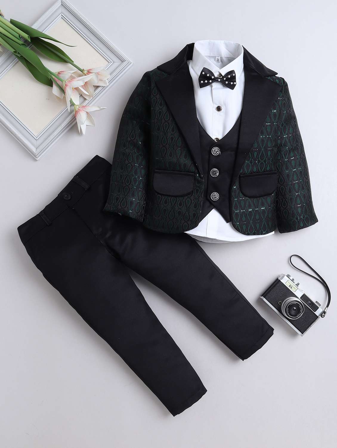 boys self design three piece suit set