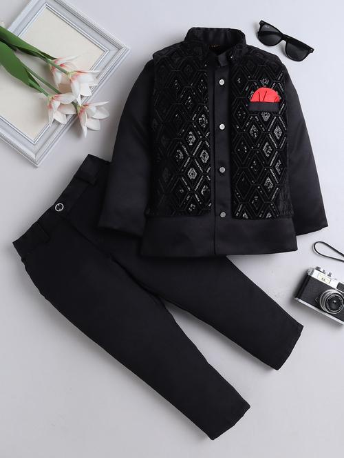 boys embroidered sherwani set with jacket - 21909493 - Standard Image - 0