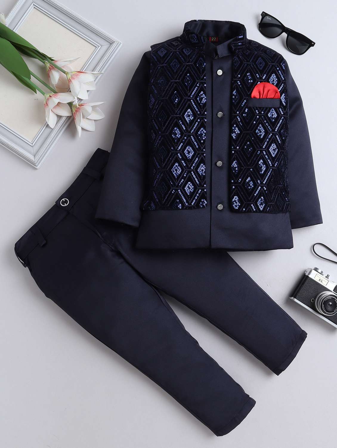 boys embroidered sherwani set with jacket - 21909494 - Zoom Image - 0