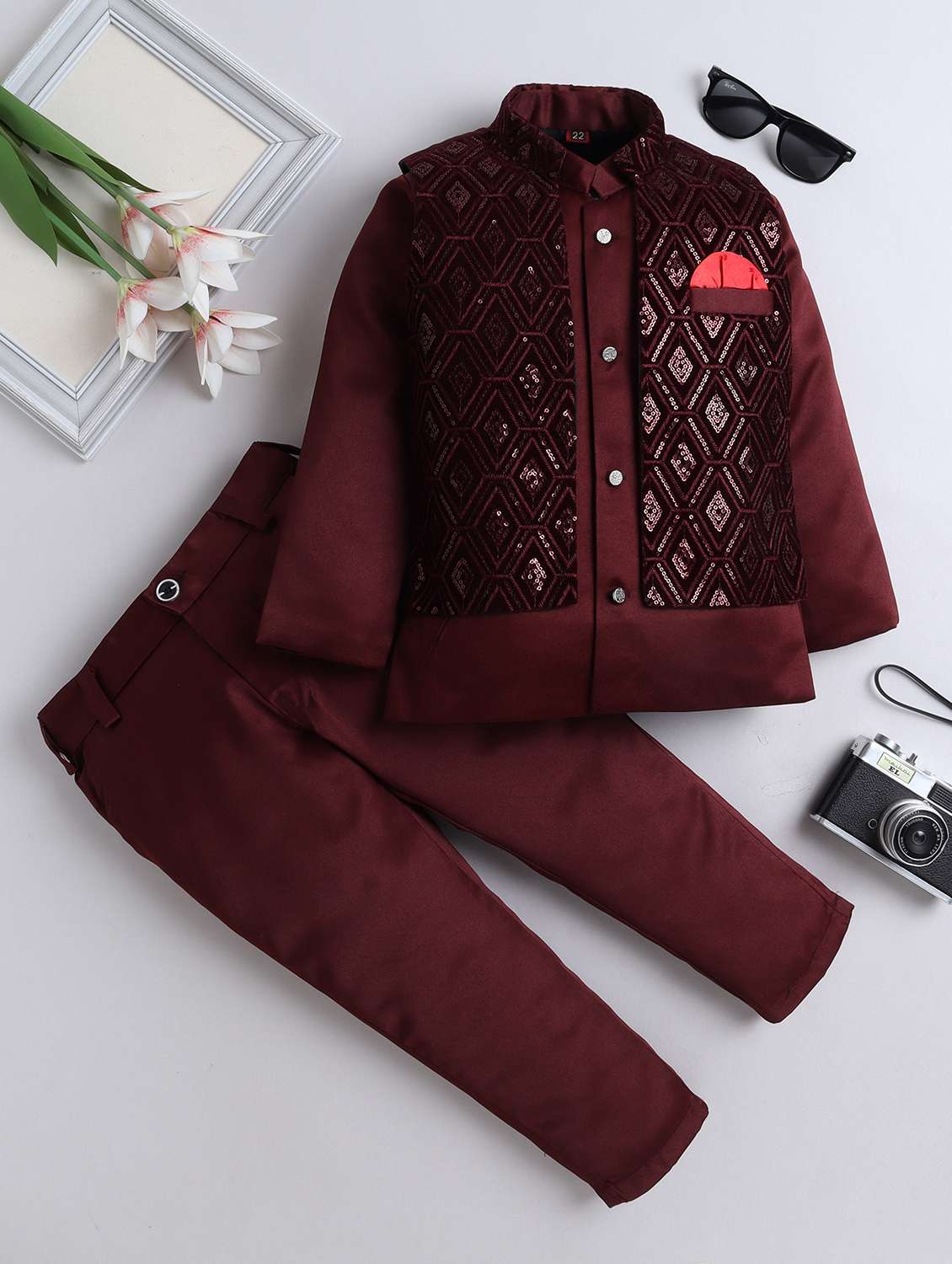 boys embroidered sherwani set with jacket - 21909495 - Zoom Image - 0