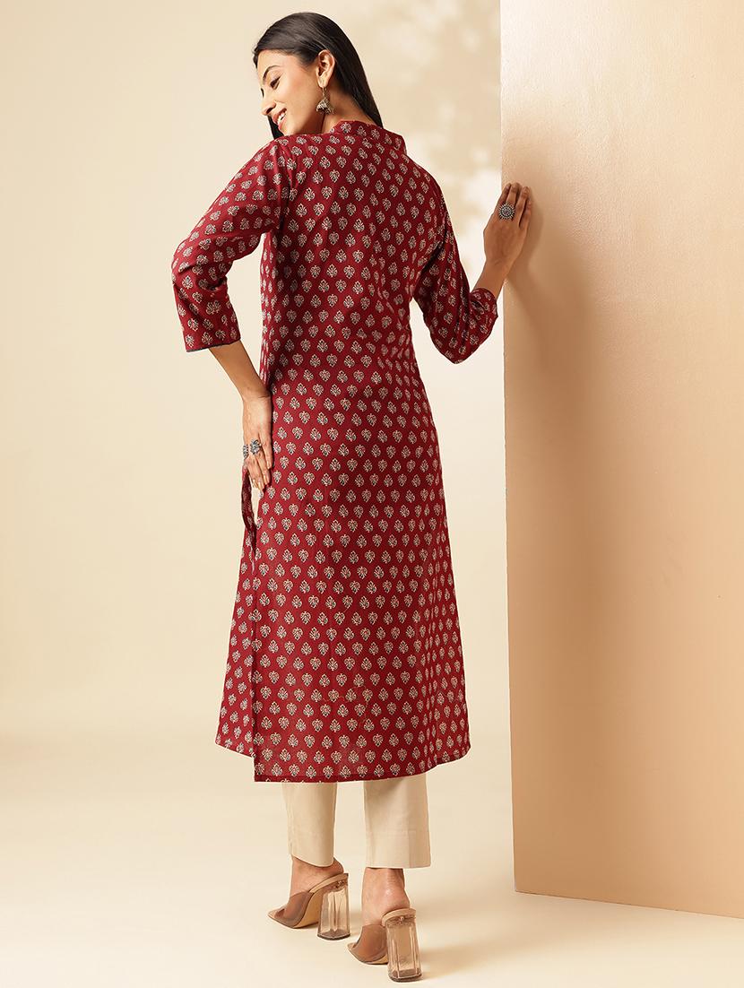 women three quarter sleeve straight kurta - 21909587 - Standard Image - 3