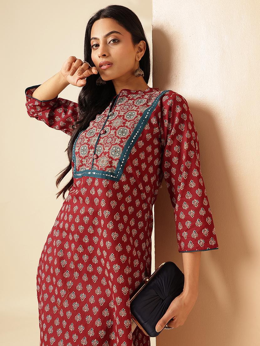 women three quarter sleeve straight kurta - 21909587 - Standard Image - 5