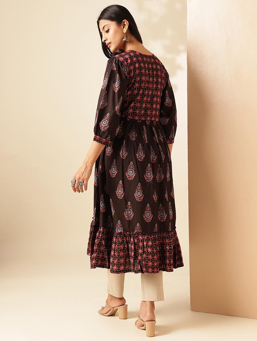 women printed three quarter sleeve tiered kurta - 21909591 - Standard Image - 3