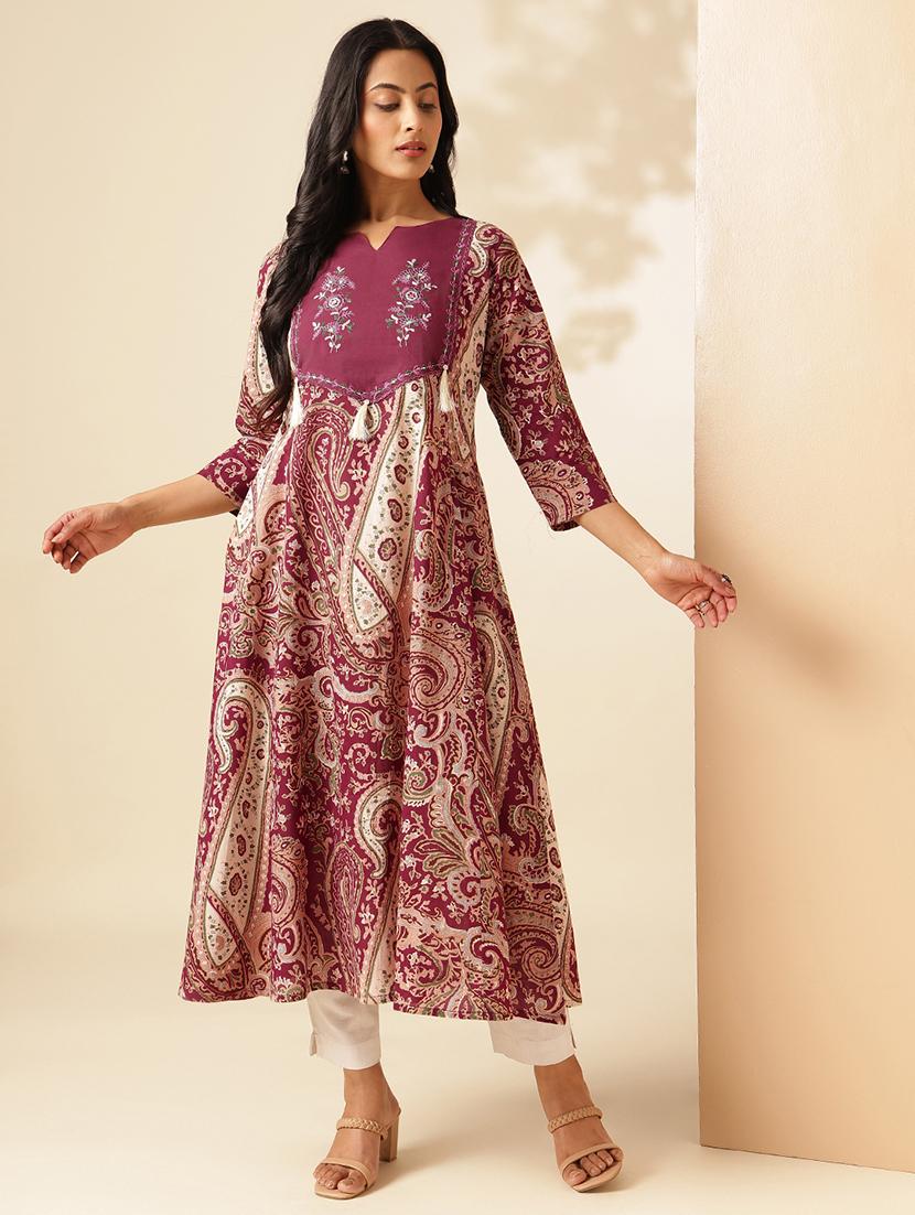 women three quarter sleeve a-line kurta - 21909594 - Standard Image - 3
