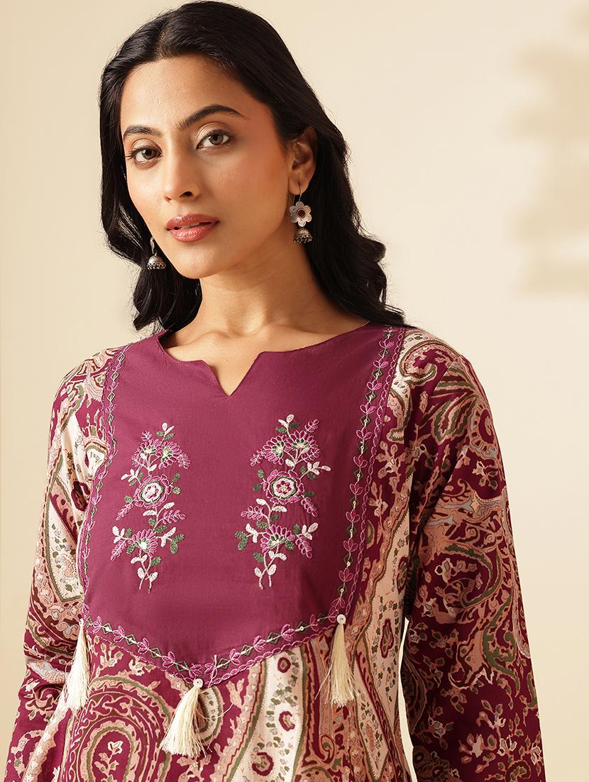 women three quarter sleeve a-line kurta - 21909594 - Standard Image - 5
