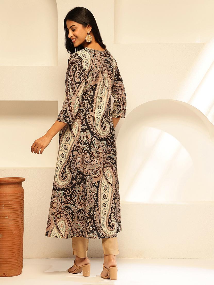 women paisley three quarter sleeve a-line kurta - 21909599 - Standard Image - 3