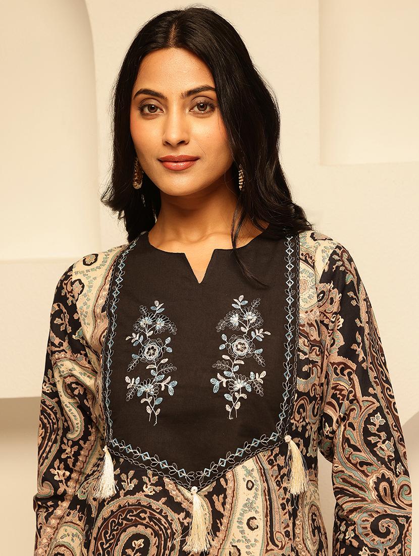 women paisley three quarter sleeve a-line kurta - 21909599 - Standard Image - 5