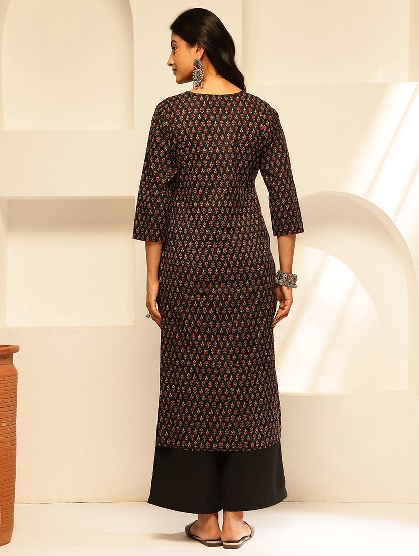 women embroidered three quarter sleeve straight kurta - 21909605 - Standard Image - 3