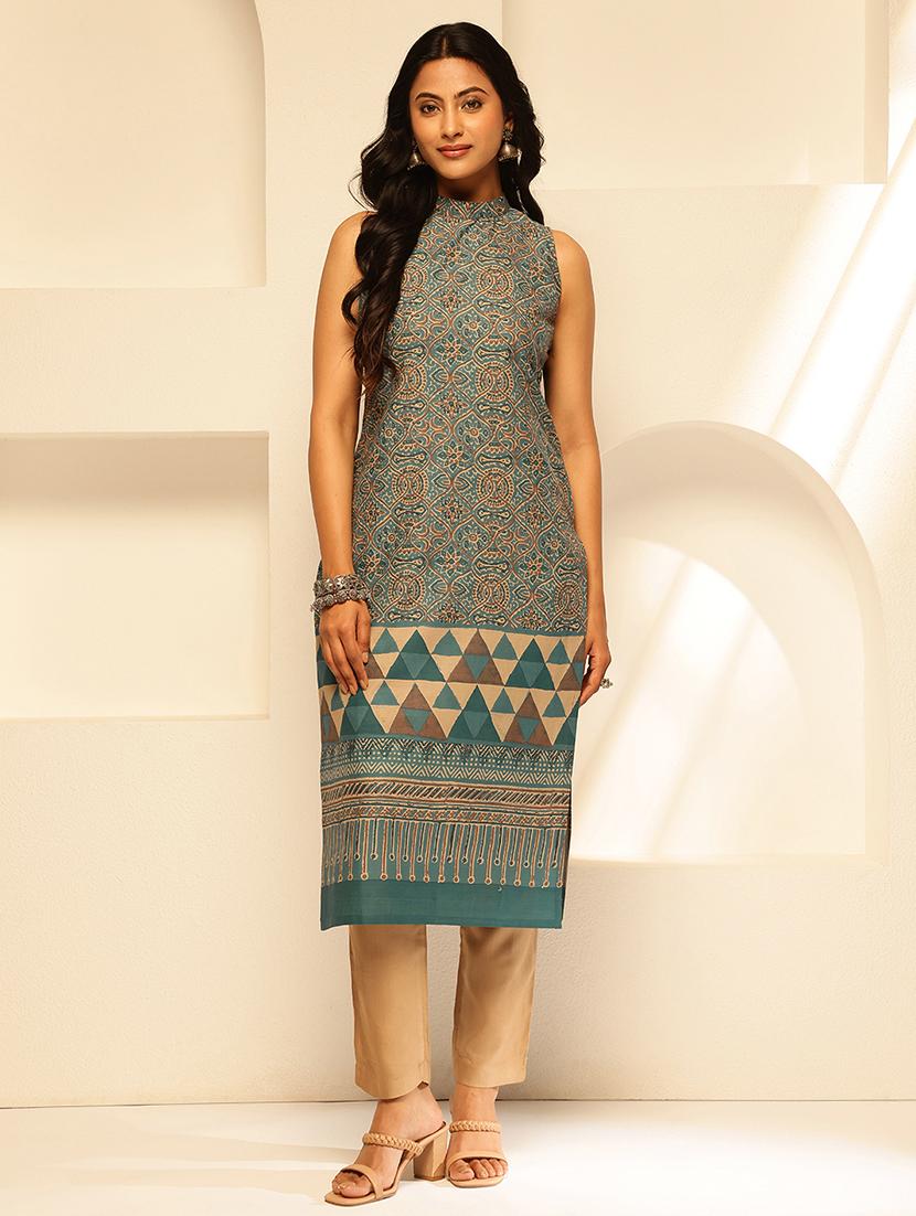 women printed sleeveless straight kurta - 21909609 -  Zoom Image - 0