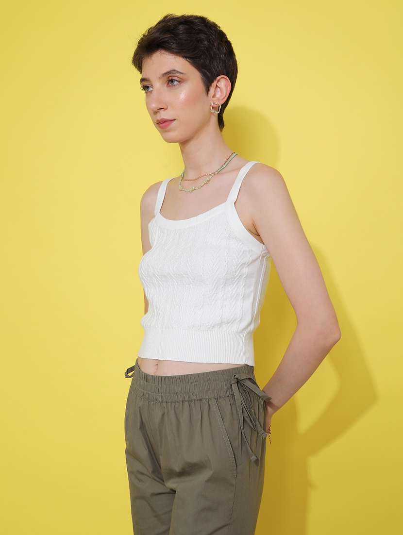 women white solid shoulder strap crop top - 21909790 -  Standard Image - 5
