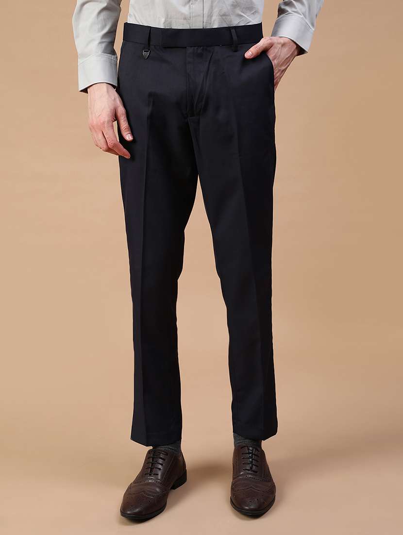 men solid mid rise slim fit formal trouser