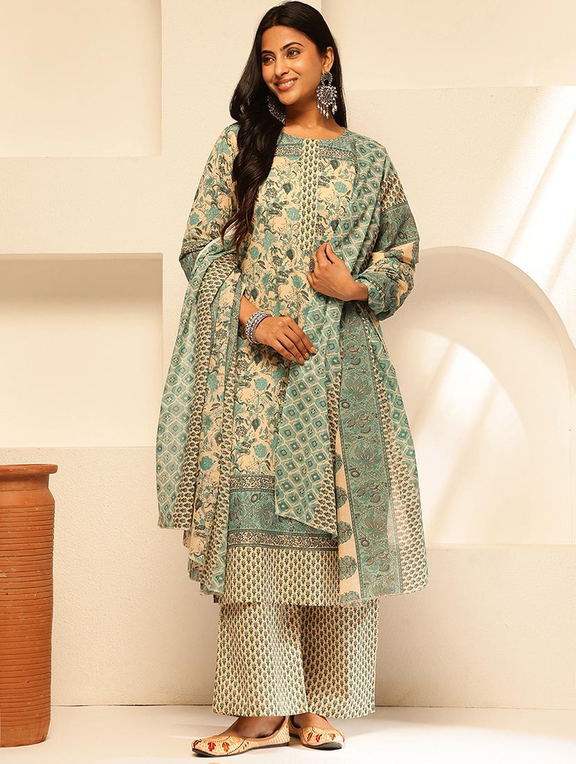 women three quarter sleeve kurta palazzo with dupatta set - 21909936 - Zoom Image - 0