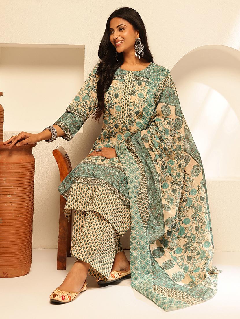 women three quarter sleeve kurta palazzo with dupatta set - 21909936 - Standard Image - 3