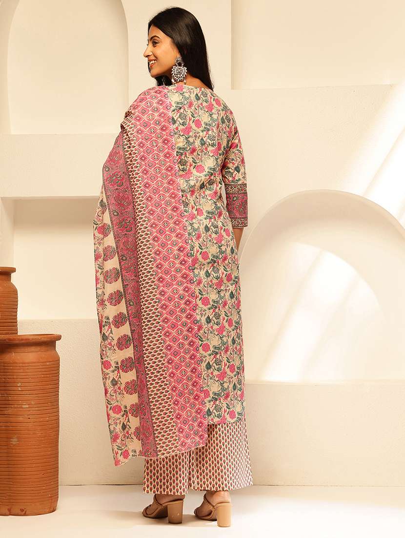 women three quarter sleeve kurta palazzo with dupatta set - 21909937 -  Standard Image - 3