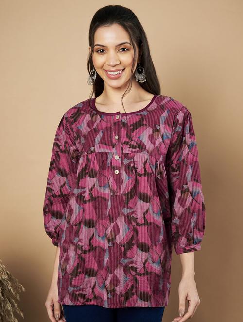 women printed puff sleeves a-line kurti - 21910107 -  Standard Image - 0