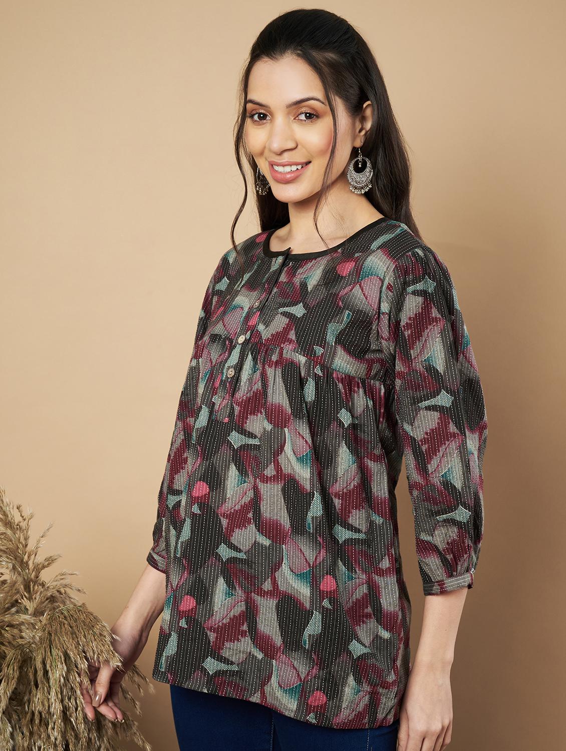 women printed puff sleeves a-line kurti - 21910109 - Standard Image - 3