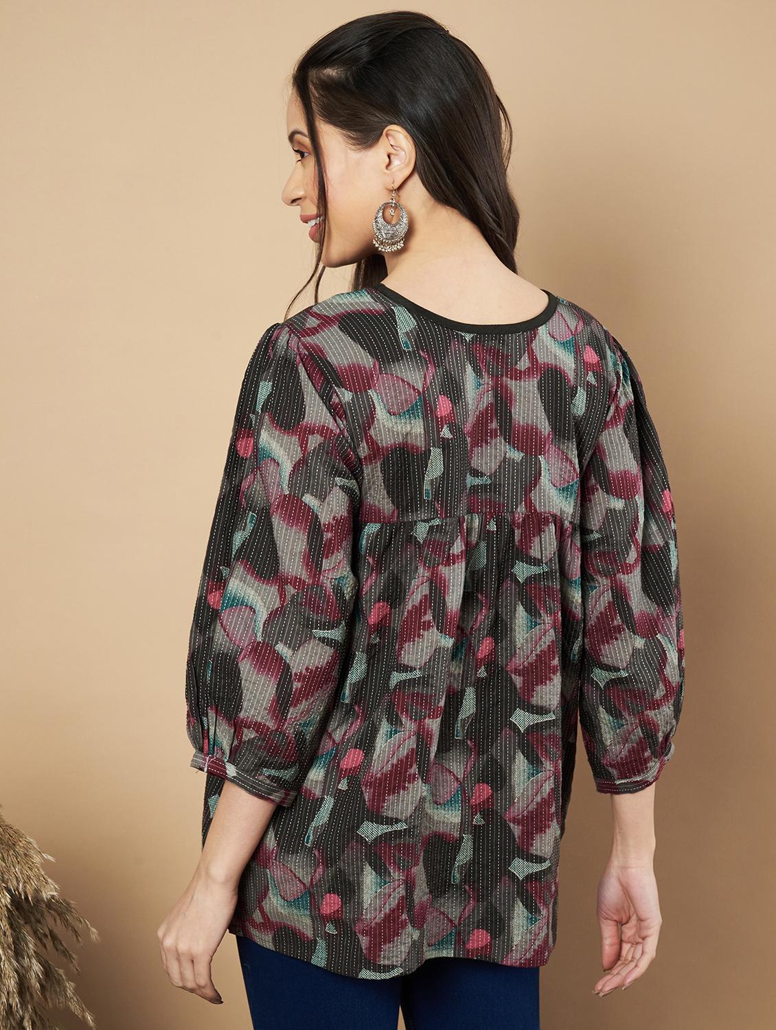 women printed puff sleeves a-line kurti - 21910109 - Standard Image - 5
